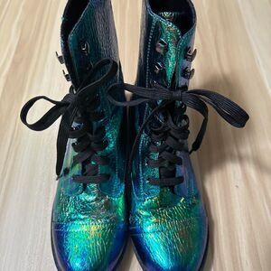 N.Y.L.A Iridescent Combat Boots Women’s Size 6 Lace Up Holographic Goth Punk
